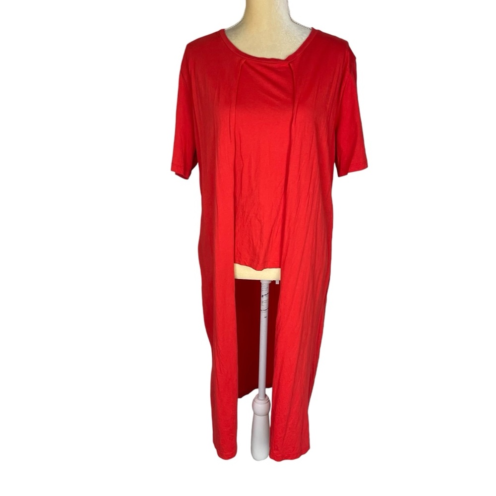 ZARA Red Cotton Crop Front Long Back One Piece Crew Neck Short Sleeve T-Shirt XL